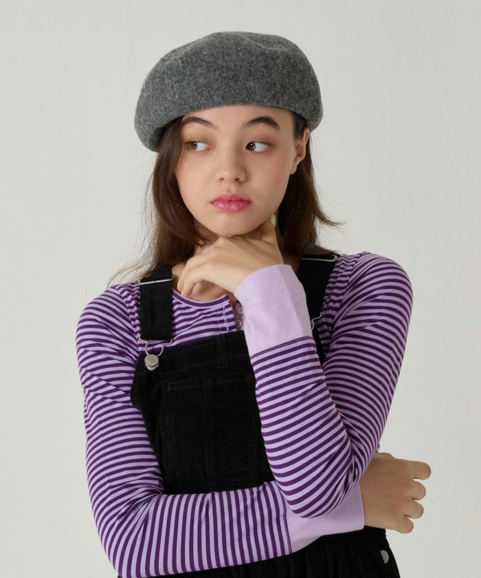 パープル刺繍ベレー帽 TANAKADAISUKE Hanabi ファッション お花の刺繍