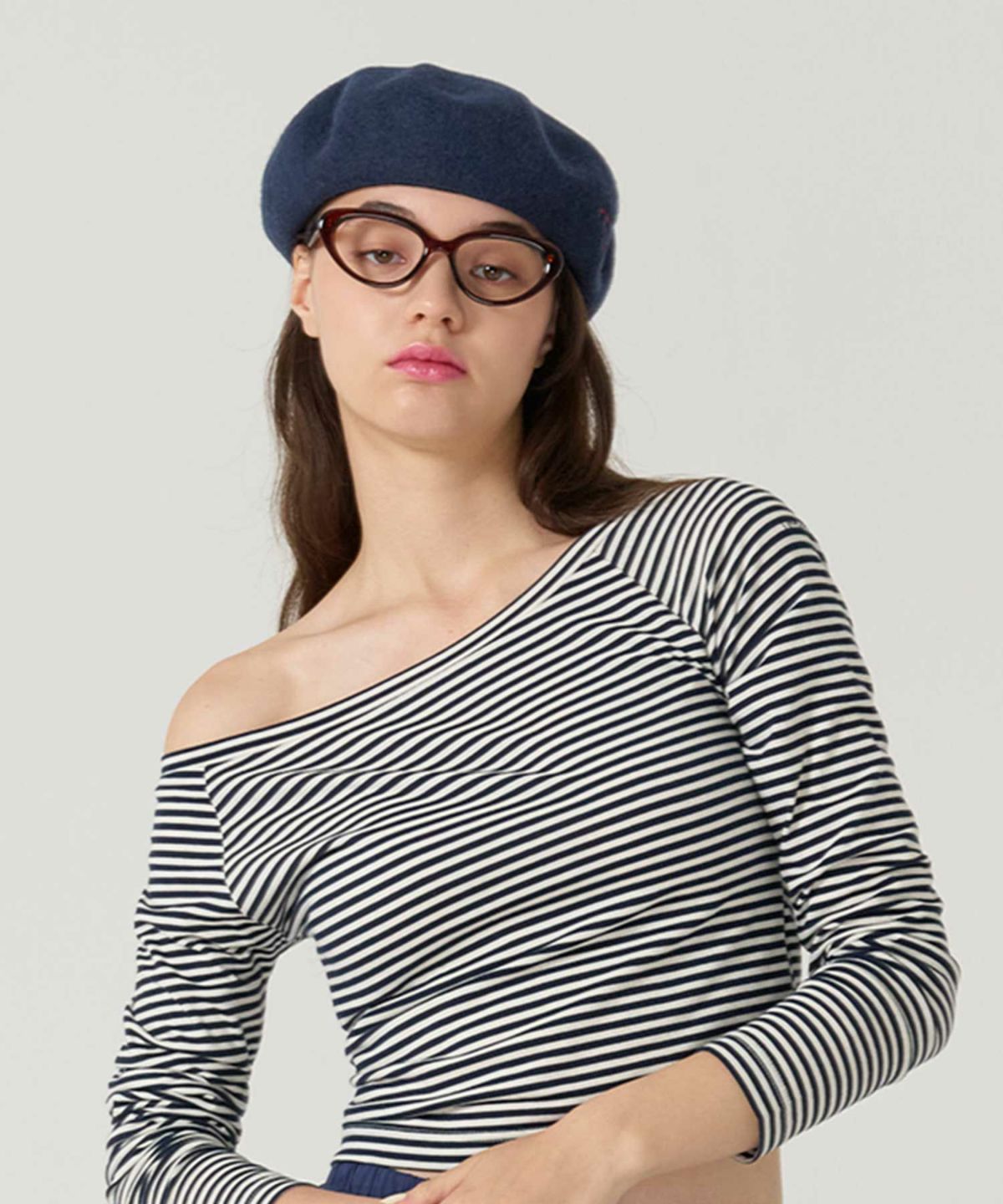 刺繍/ベレー帽/帽子/ネイビー