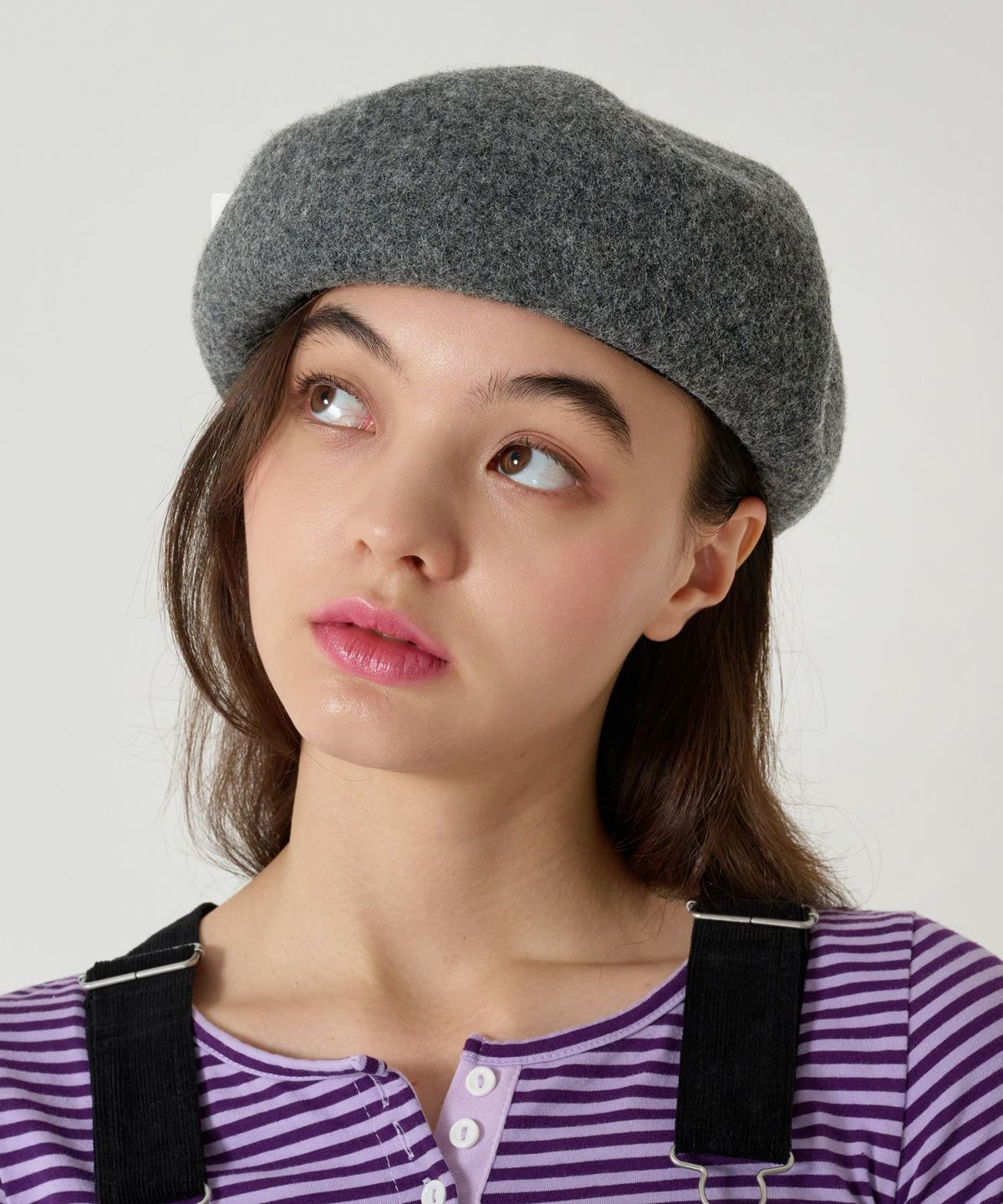 刺繍/ベレー帽/帽子/グレー