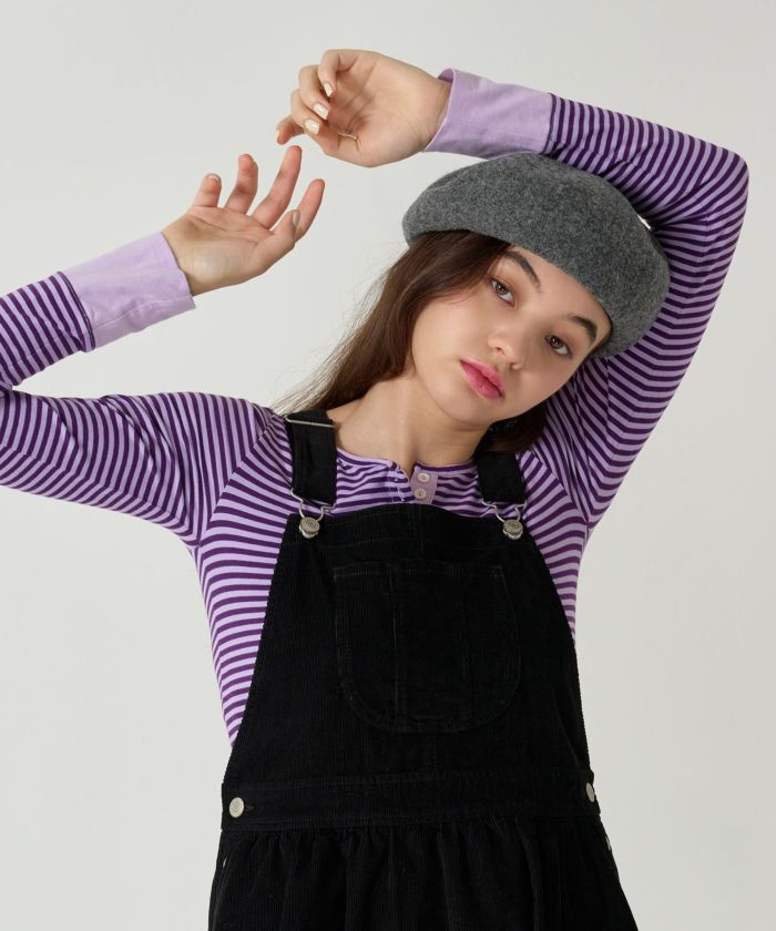 刺繍/ベレー帽/帽子/グレー