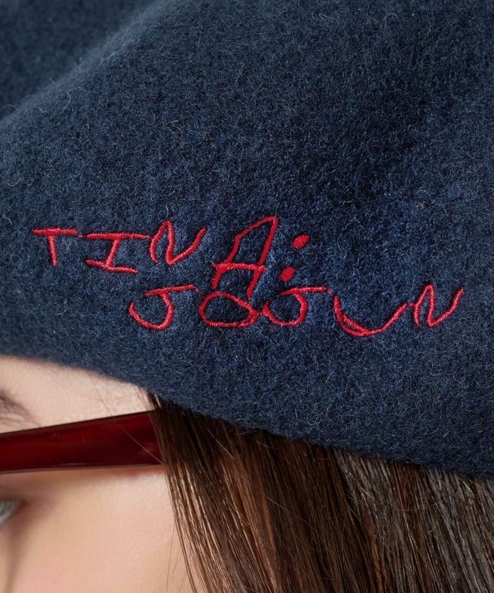 刺繍/ベレー帽/帽子/ネイビー