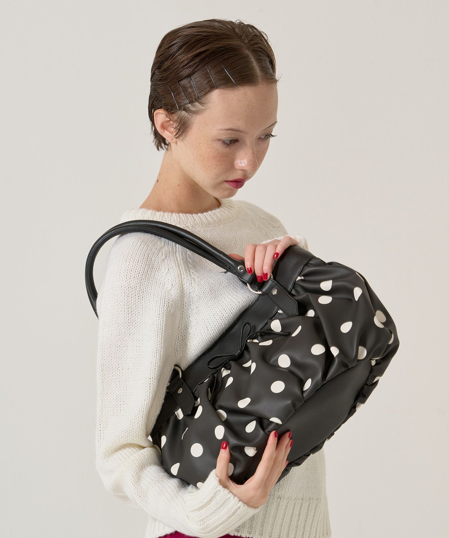 ドット柄 ギャザー バッグ TINA：JOJUN 全2色｜tnj942-1100【4