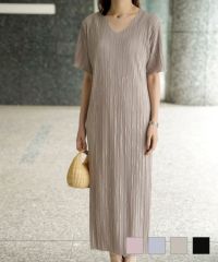 プリーツ ワンピース レディース ロングワンピース プリーツ 半袖 きれいめ 上品 洗える