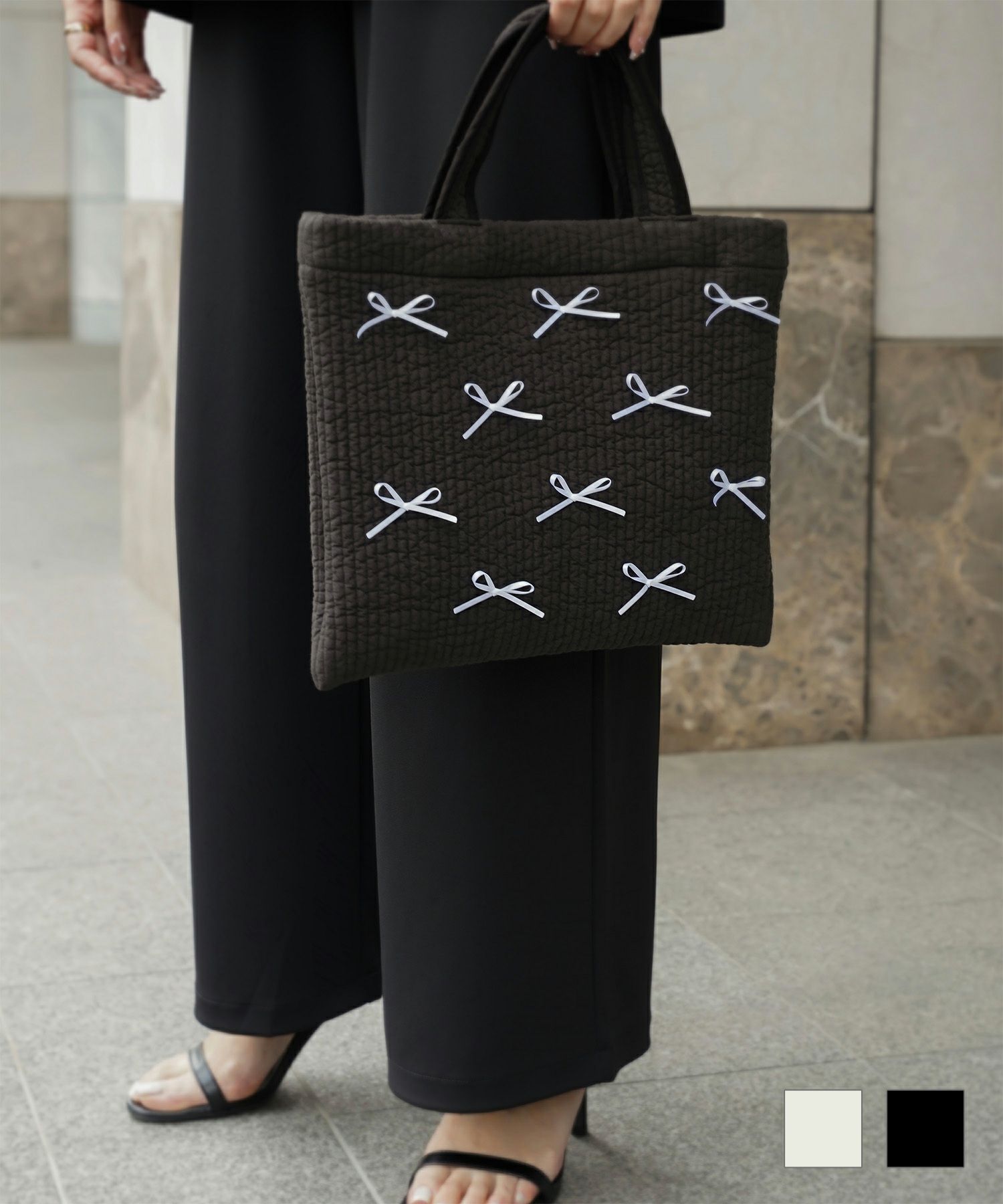 前後2way デザイン ヌビ バッグ HUIT アイボリー ブラック