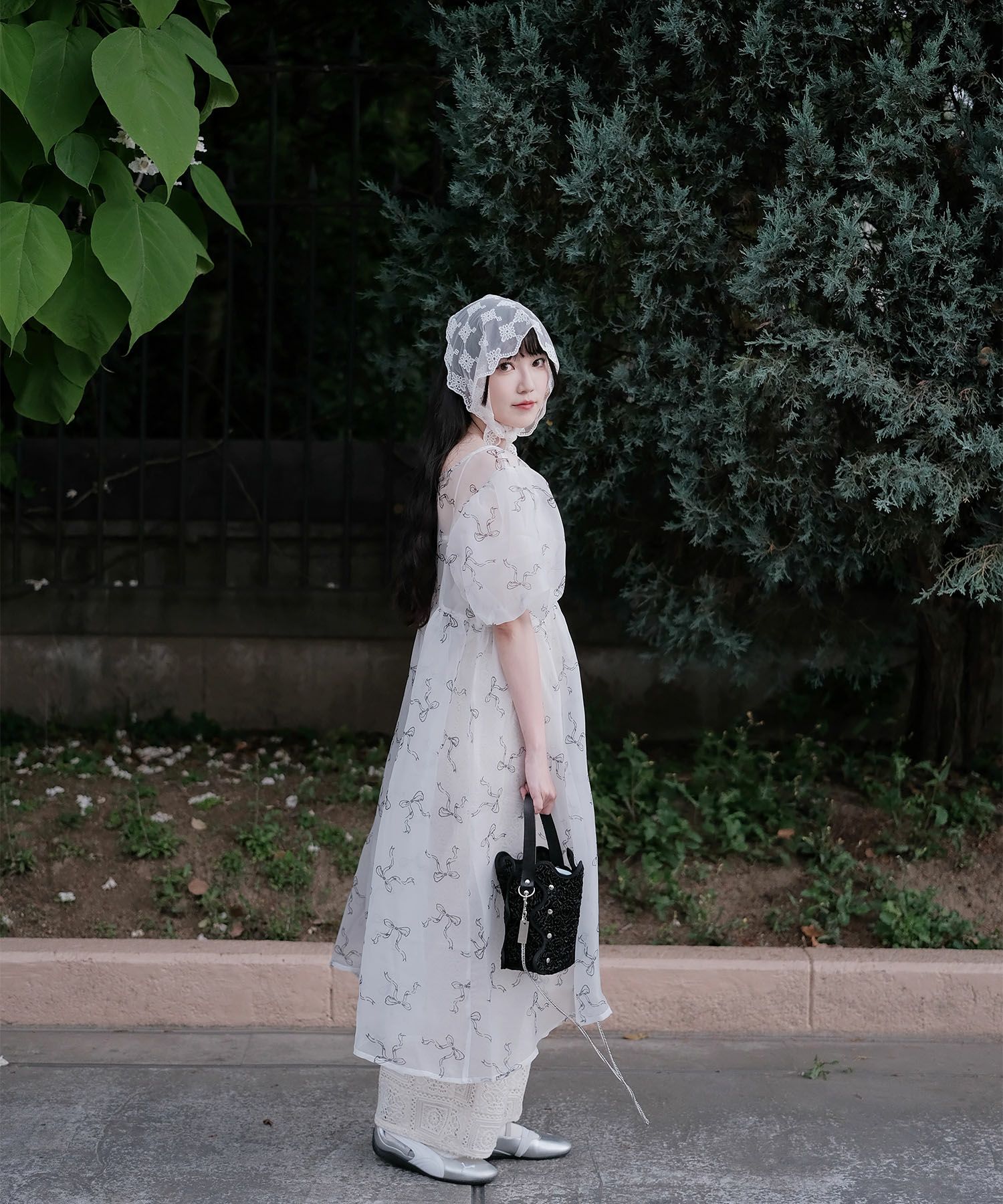 プリント パフスリーブ ミニ ワンピース miolite 全2色｜mio311-0133