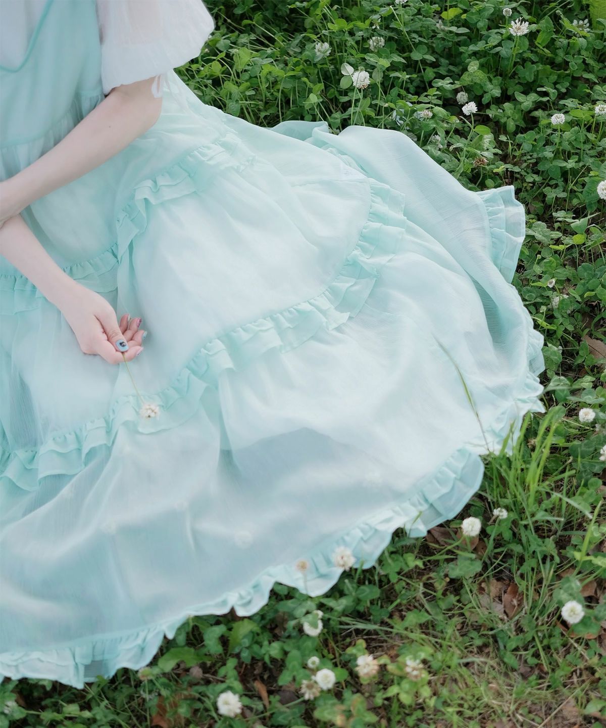 キャミワンピース ロングワンピース リボン ラベンダー/ライトグリーン/M