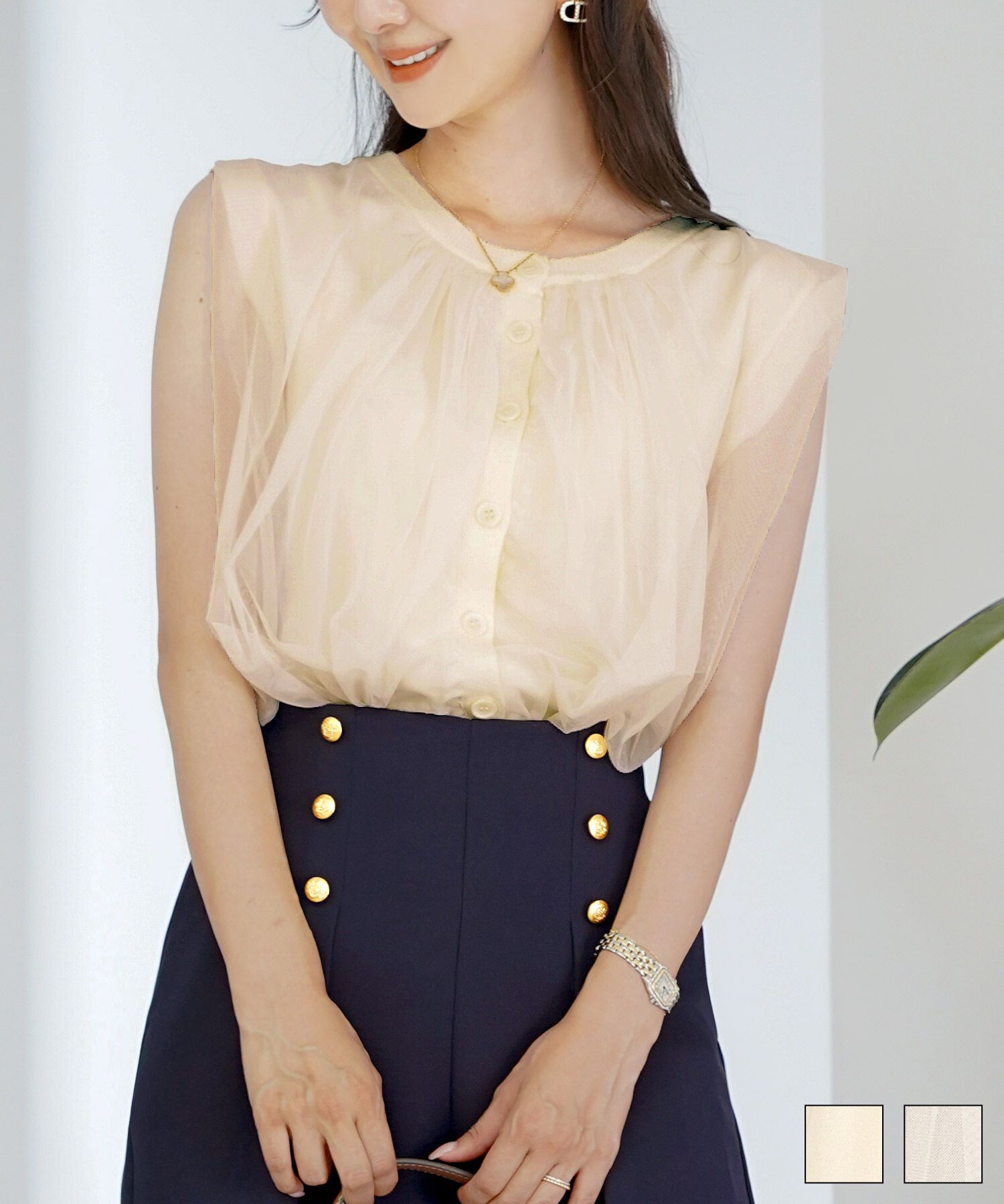 セレクト2WAYチュールニットトップスlerevevanillerアイボリー/グレージュ