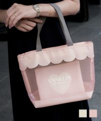 スカラップメッシュトートバッグlerevevanillerオフホワイト/ピンク