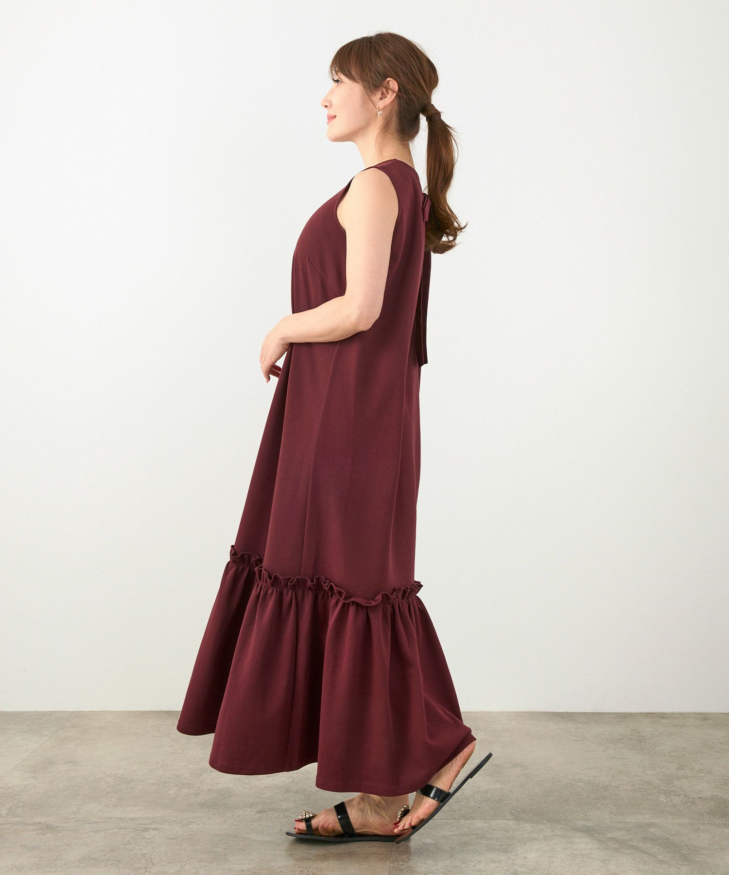 手洗い可かわいい上品きれいめ大人カジュアルシンプルノースリーブ体型カバーフェニミンジョイントスペース