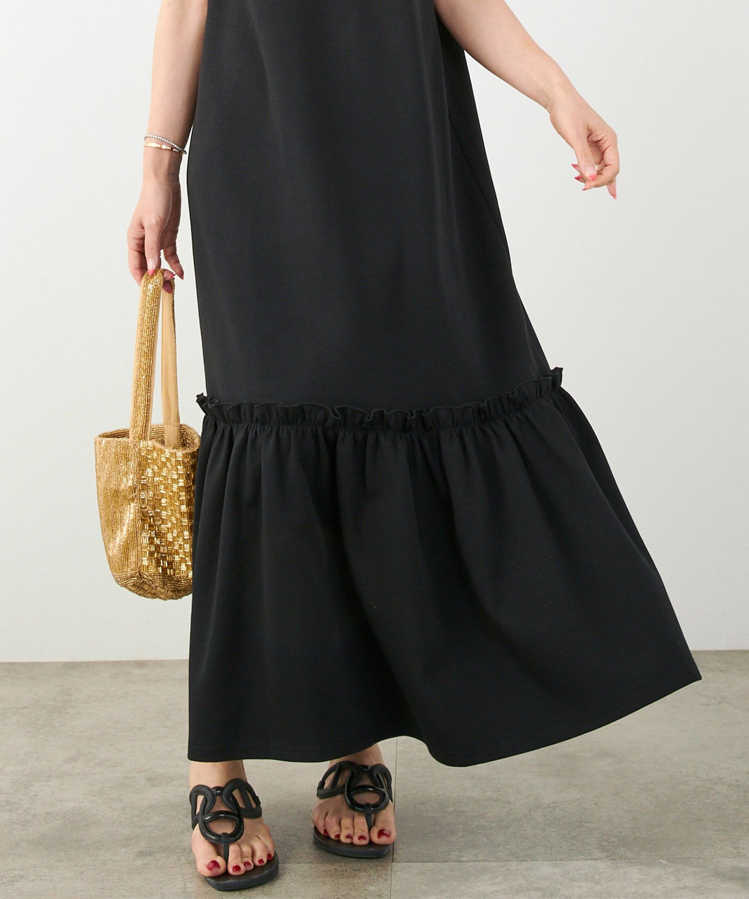 手洗い可かわいい上品きれいめ大人カジュアルシンプルノースリーブ体型カバーフェニミンジョイントスペース