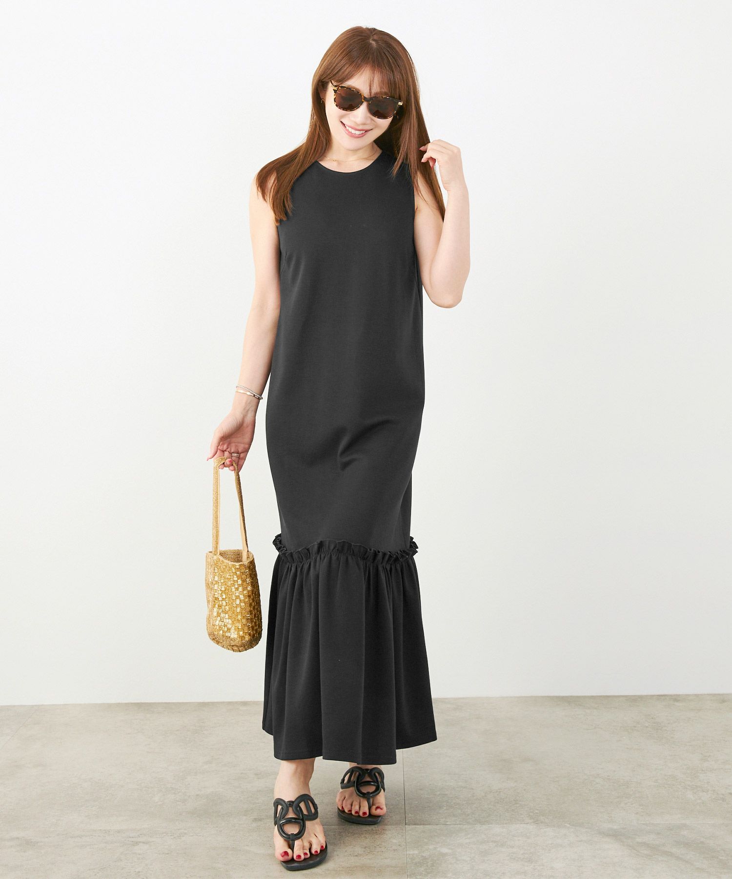 手洗い可かわいい上品きれいめ大人カジュアルシンプルノースリーブ体型カバーフェニミンジョイントスペース