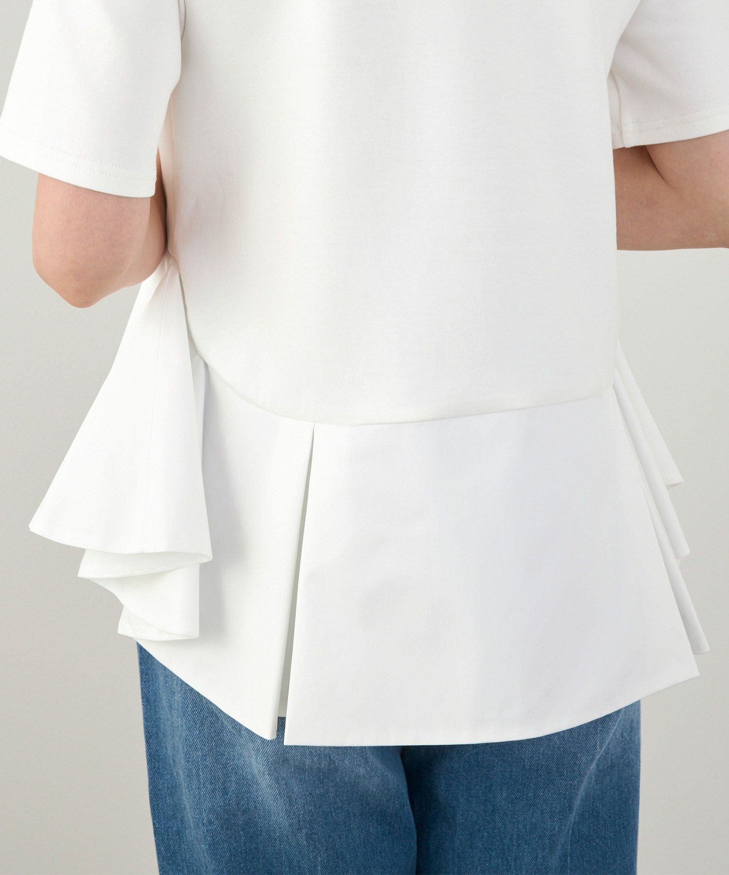 手洗い可かわいい上品きれいめ大人カジュアルオフィスシンプルイレヘム体型カバー異素材ジョイントスペース