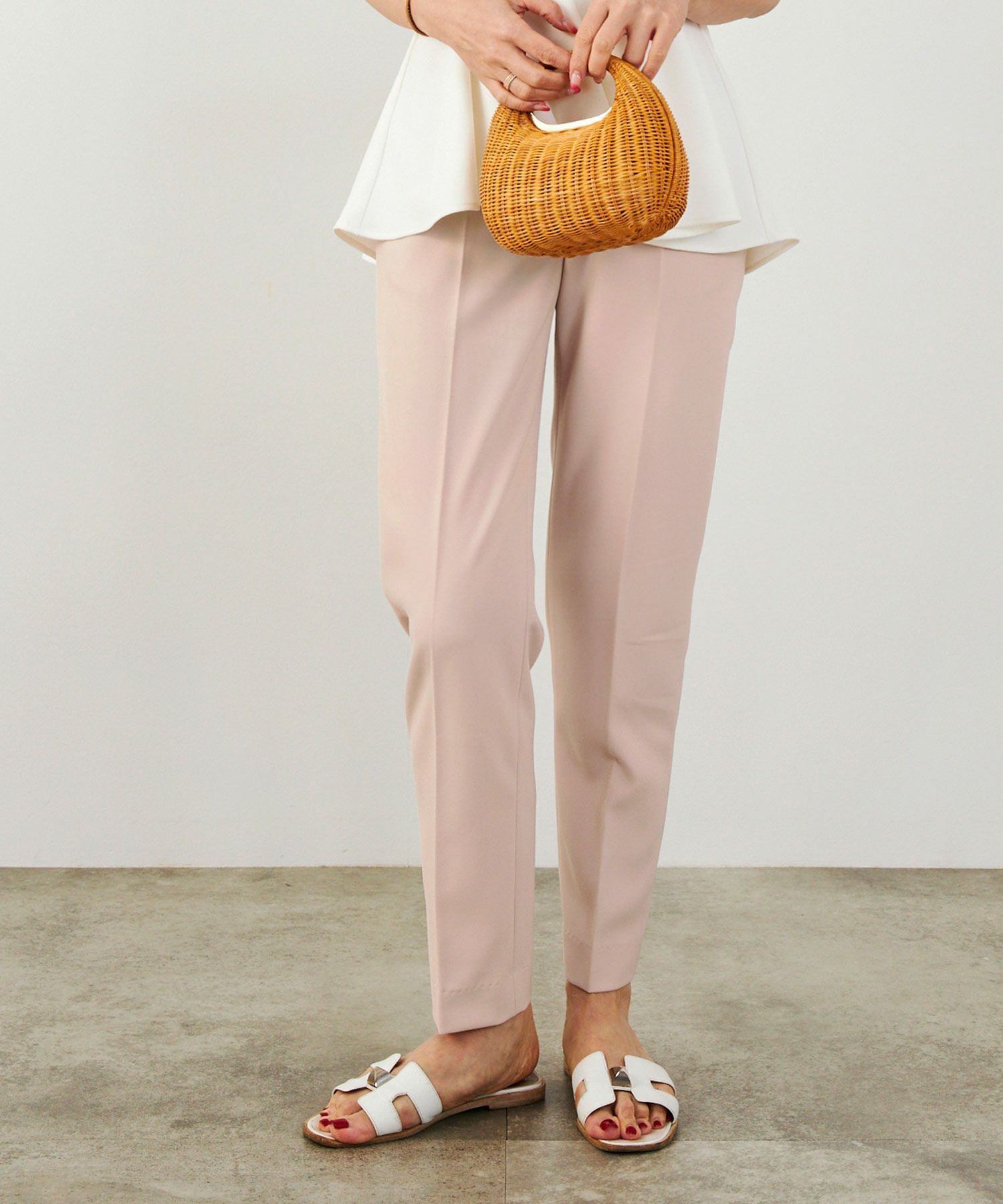 手洗い可上品きれいめ大人カジュアルシンプルオフィスフォーマルオケージョンウエストゴムジョイントスペース