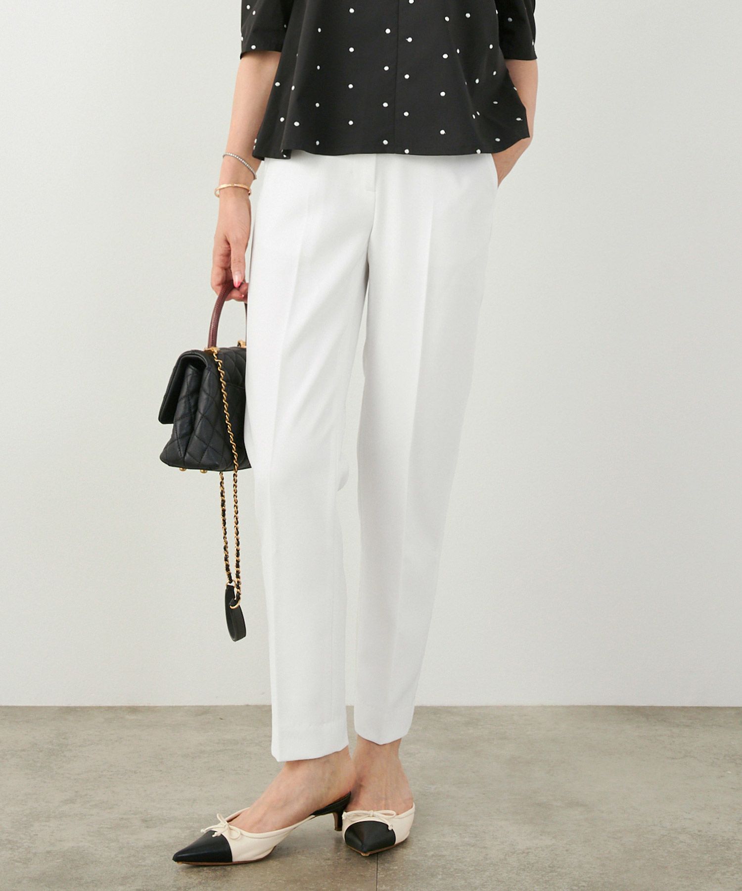 手洗い可上品きれいめ大人カジュアルシンプルオフィスフォーマルオケージョンウエストゴムジョイントスペース