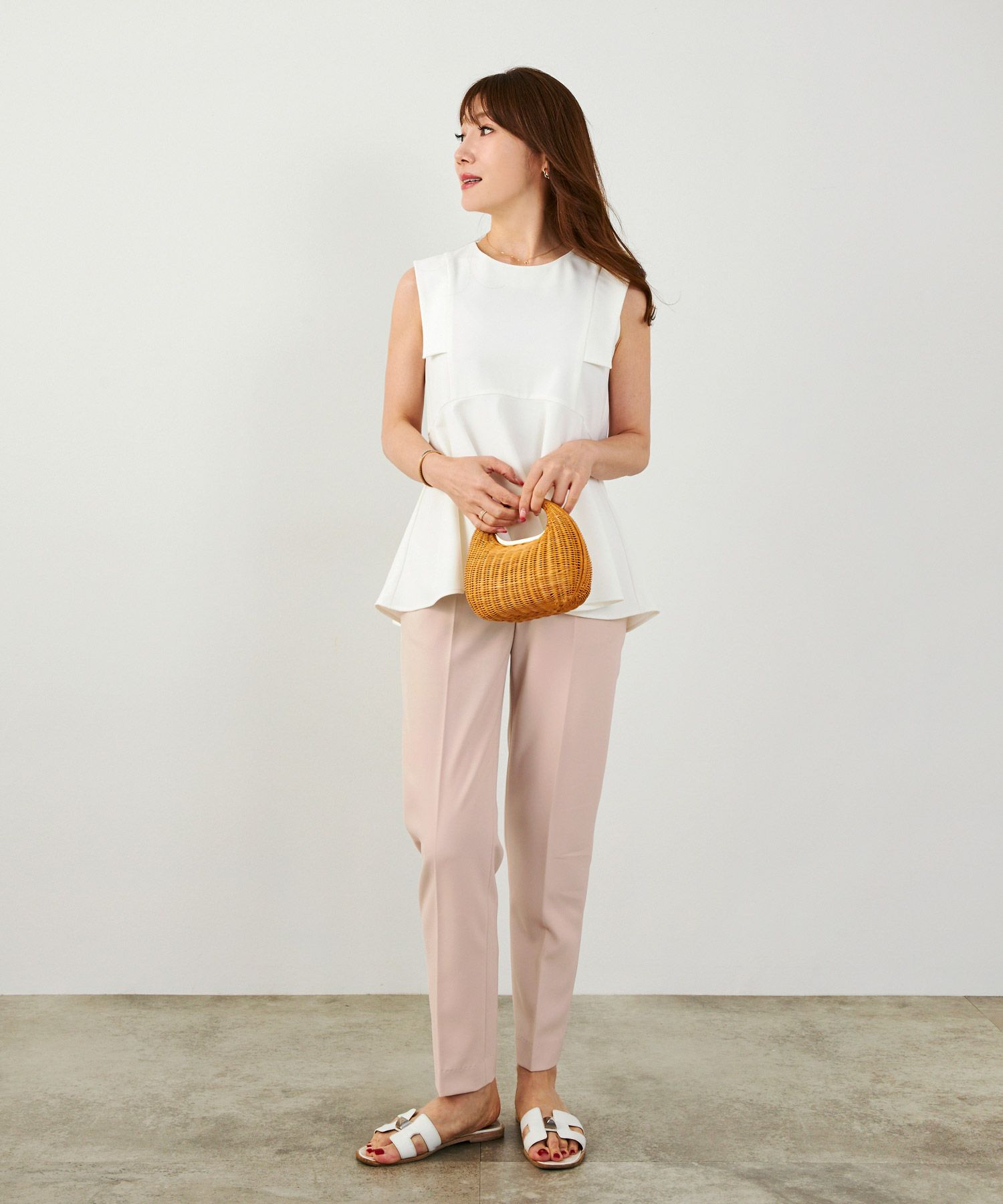 手洗い可上品きれいめ大人カジュアルシンプルオフィスフォーマルオケージョンウエストゴムジョイントスペース