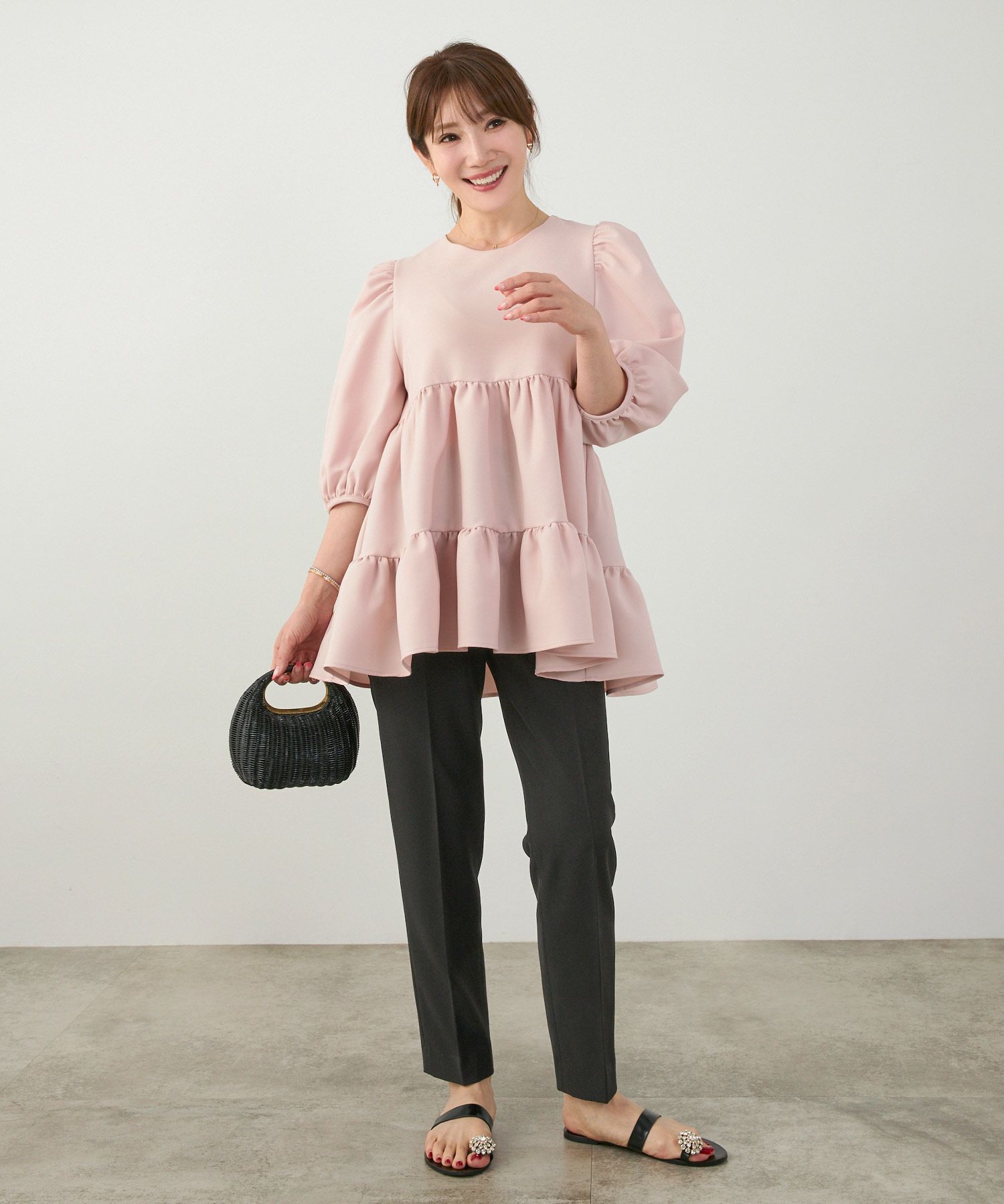 手洗い可上品きれいめ大人カジュアルシンプルオフィスフォーマルオケージョンウエストゴムジョイントスペース