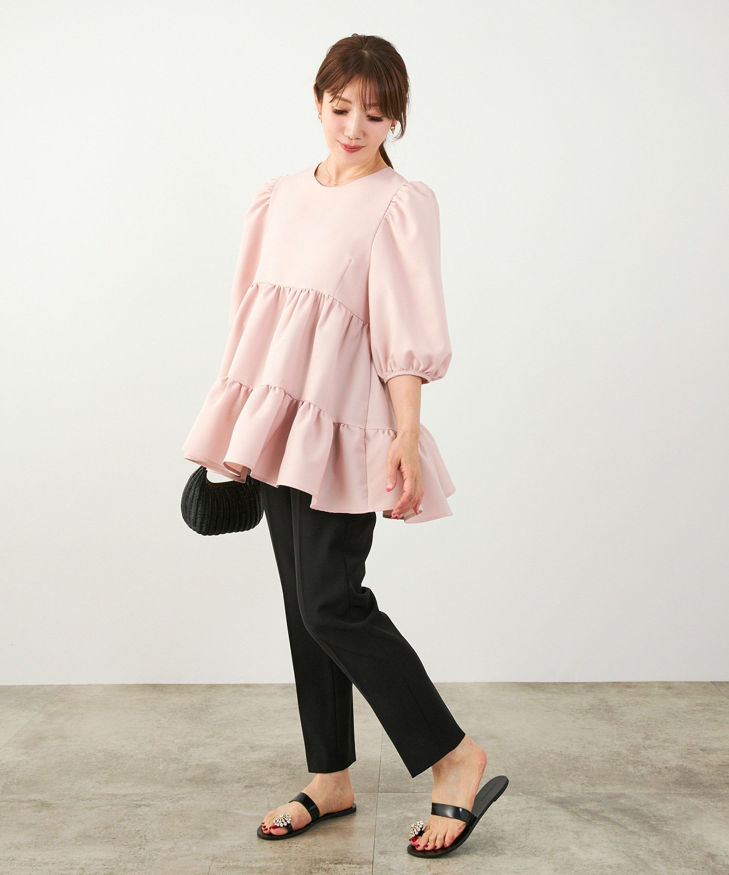 手洗い可上品きれいめ大人カジュアルシンプルオフィスフォーマルオケージョンウエストゴムジョイントスペース