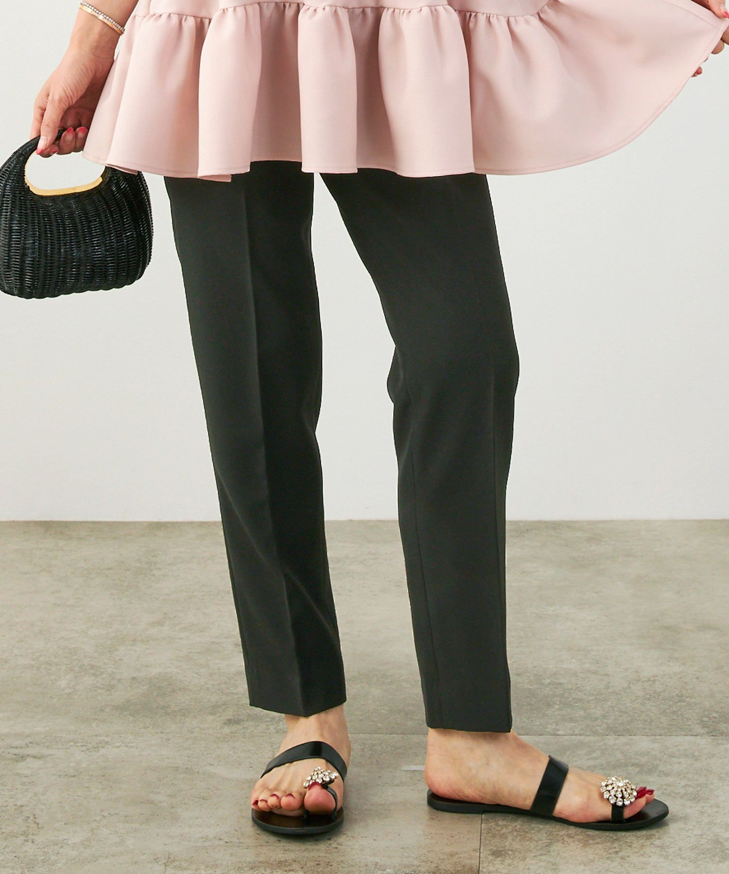 手洗い可上品きれいめ大人カジュアルシンプルオフィスフォーマルオケージョンウエストゴムジョイントスペース