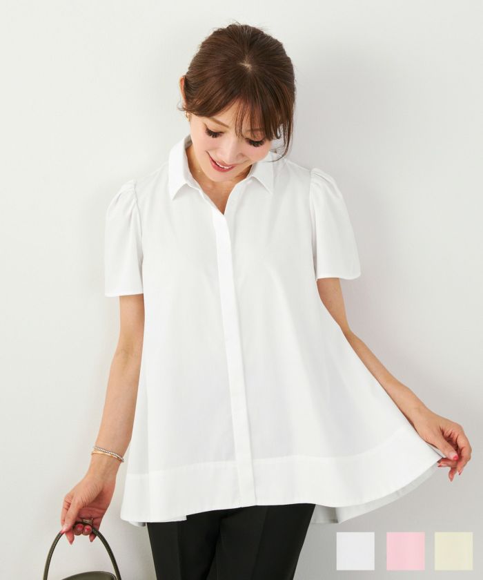 シャツ襟フレア袖とろみブラウスLiala×PG