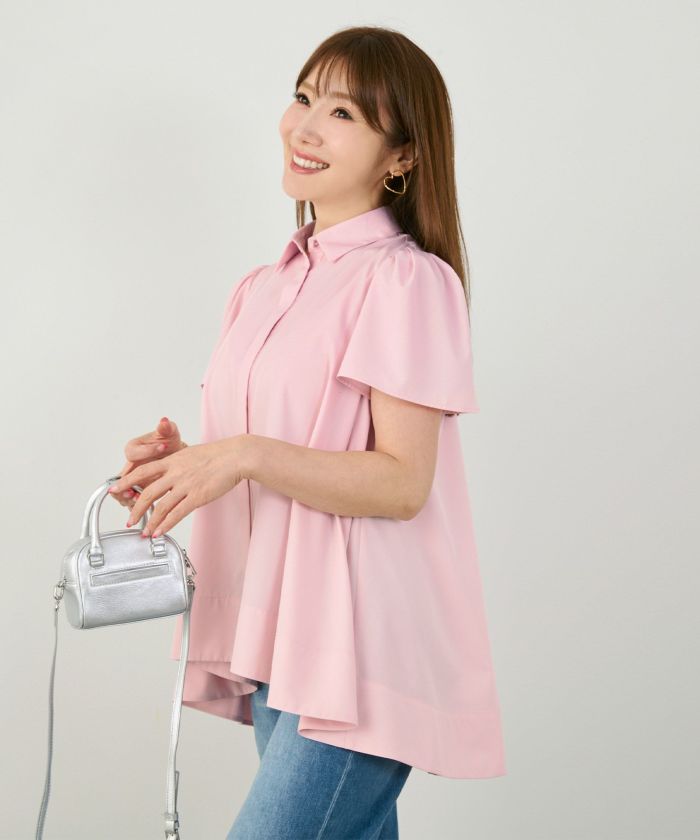 手洗い可かわいい上品きれいめ大人カジュアルオフィスシンプル襟付きイレヘム体型カバージョイントスペース