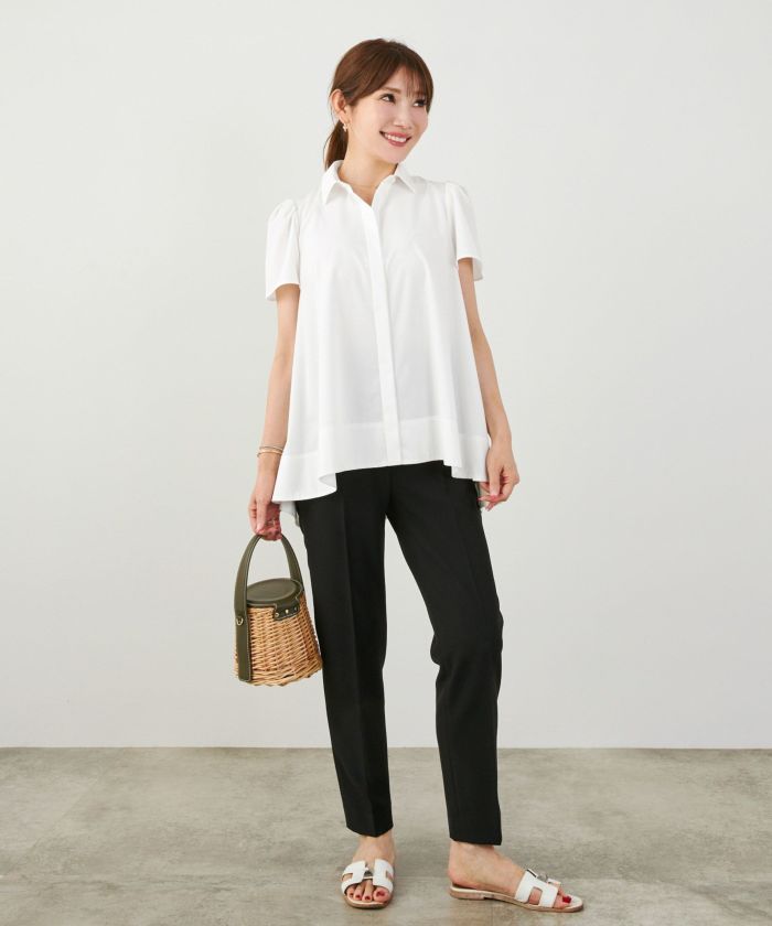 手洗い可かわいい上品きれいめ大人カジュアルオフィスシンプル襟付きイレヘム体型カバージョイントスペース