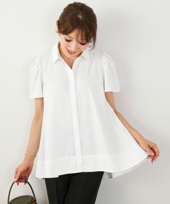 手洗い可かわいい上品きれいめ大人カジュアルオフィスシンプル襟付きイレヘム体型カバージョイントスペース