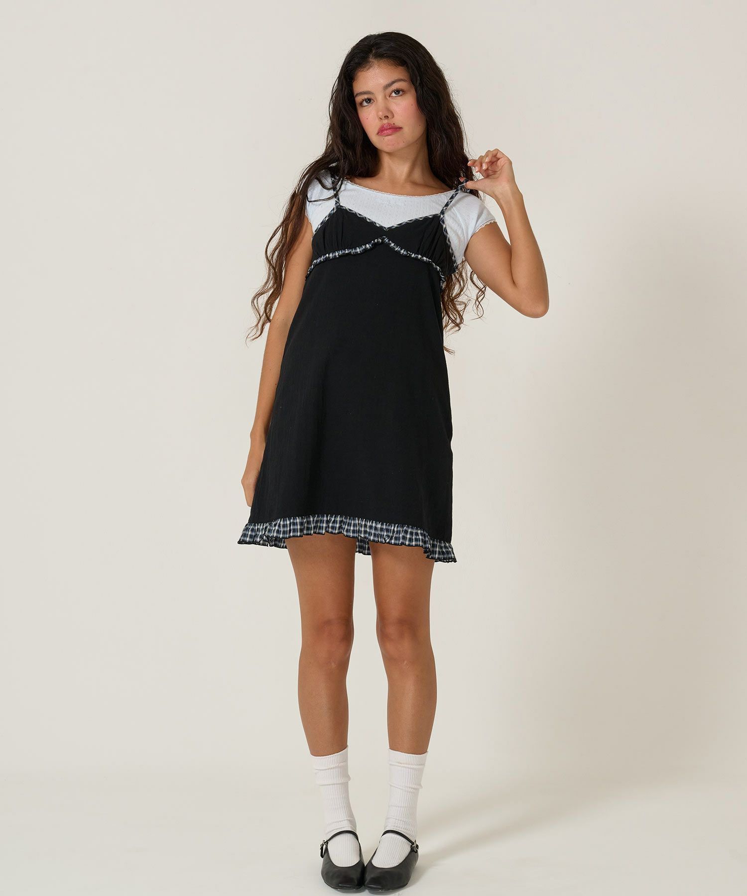 キャミワンピ/チェック/ワンピース/ブラック