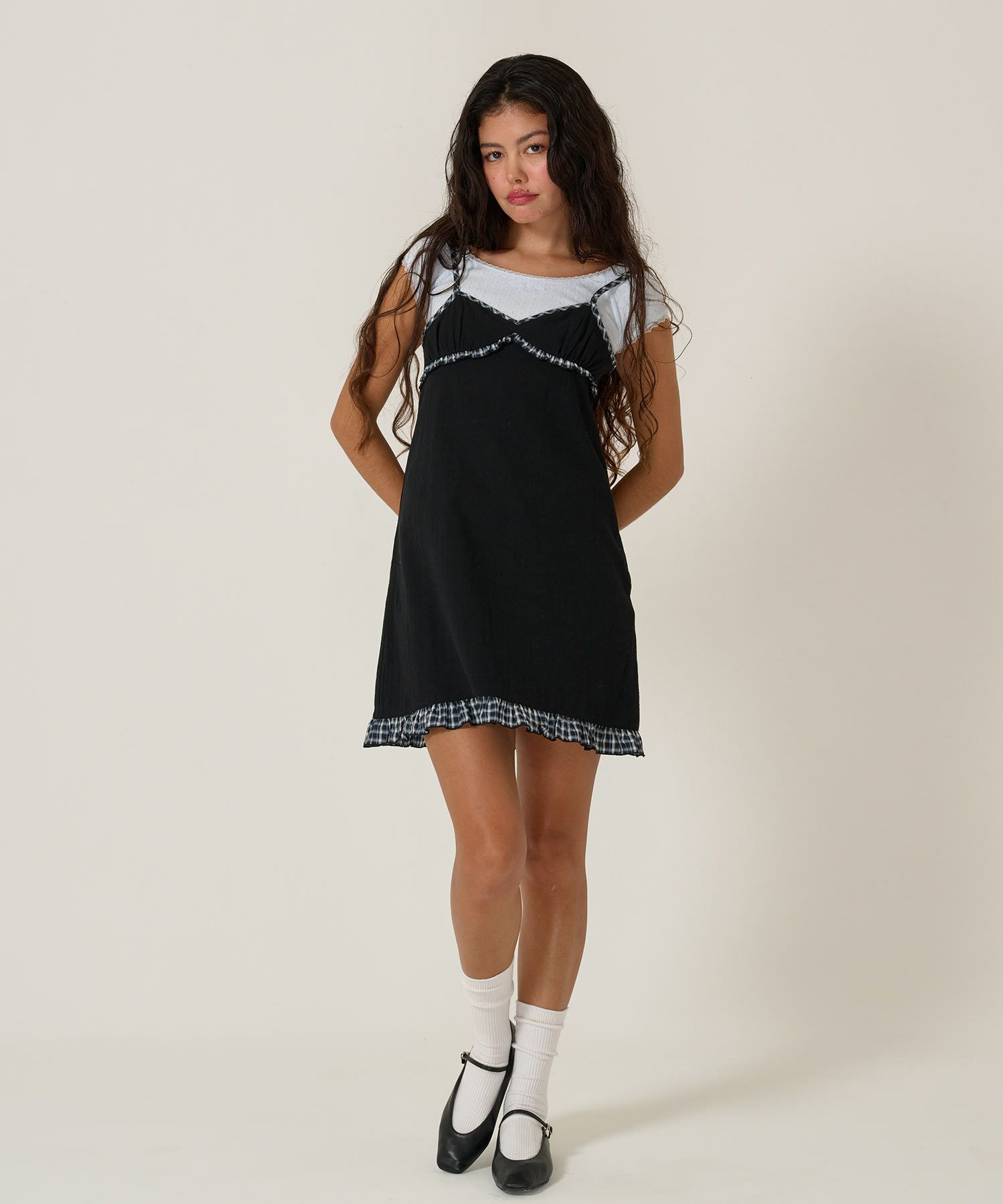 キャミワンピ/チェック/ワンピース/ブラック