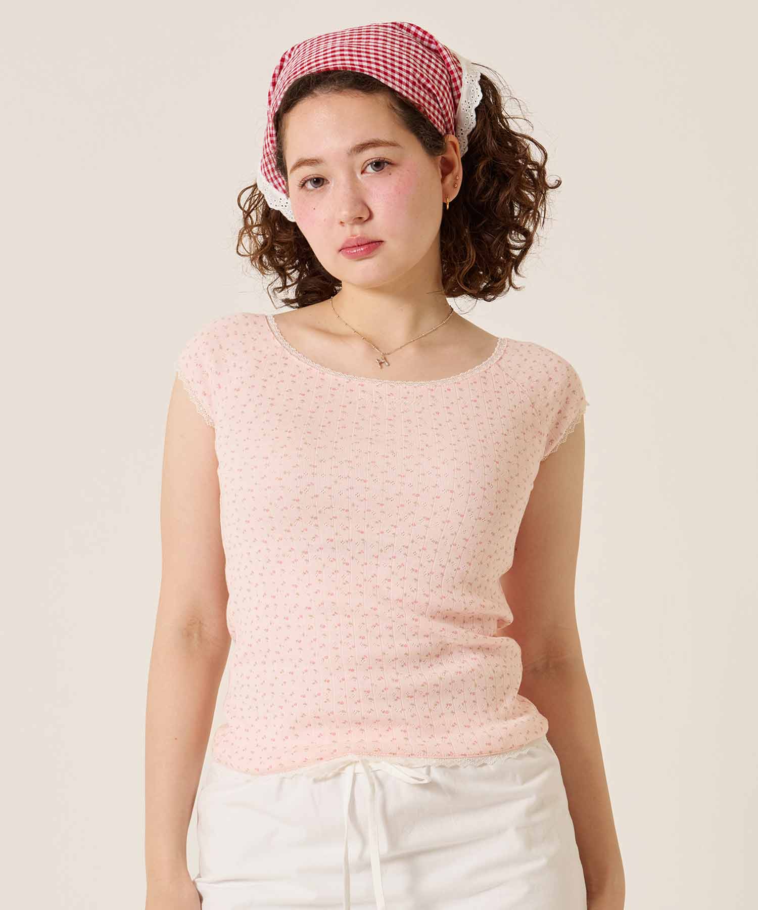 Tシャツ/レース/ボートネック/ホワイト
