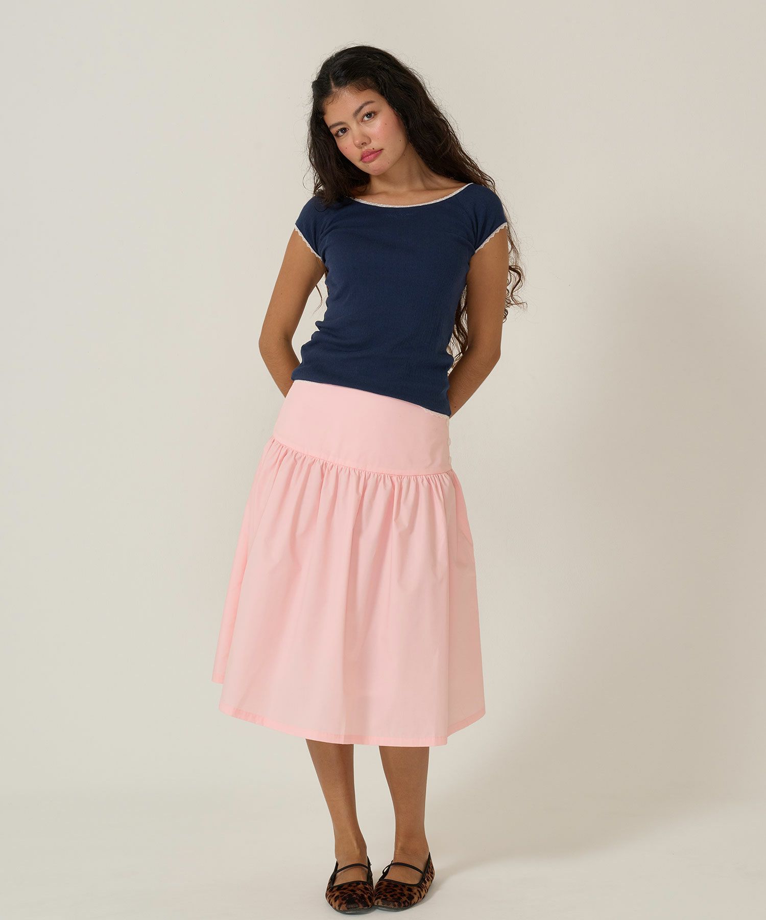 スカート/ボトムス/ミディ丈/ピンク