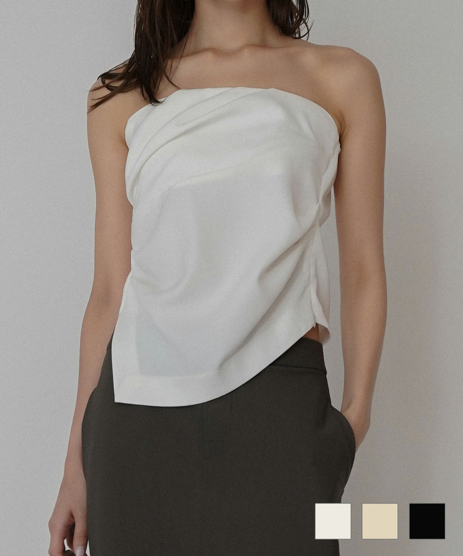 タック ドレープ サテン ベアトップス KINO THE KEI