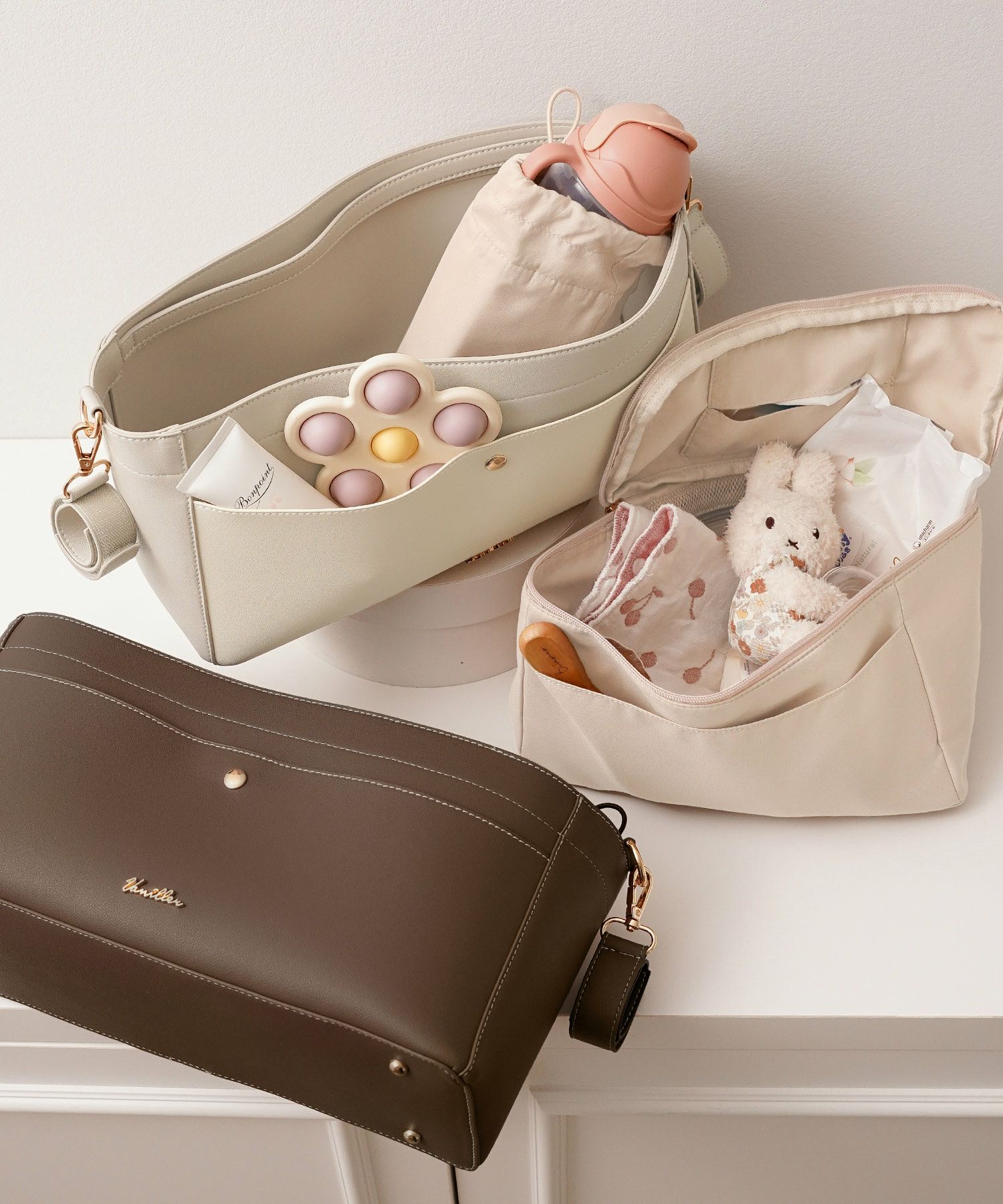 レディースバッグベビーカーバッグバギーバッグ洗えるポケット大容量保冷ペットボトルホルダーごみ入れ持ち運び3WAYベビーカー出産祝いママギフトプレゼントおしゃれペットカートバッグかわいい赤ちゃん新ママ子育て必要なものグレージュブラウン