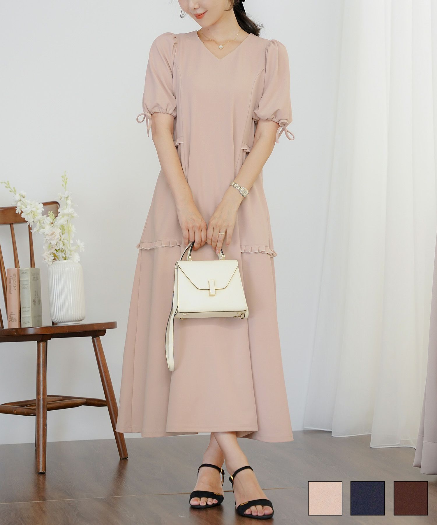 カットジョーゼットイージーワンピースlerevevanillerピンク/ネイビー/ブラウン