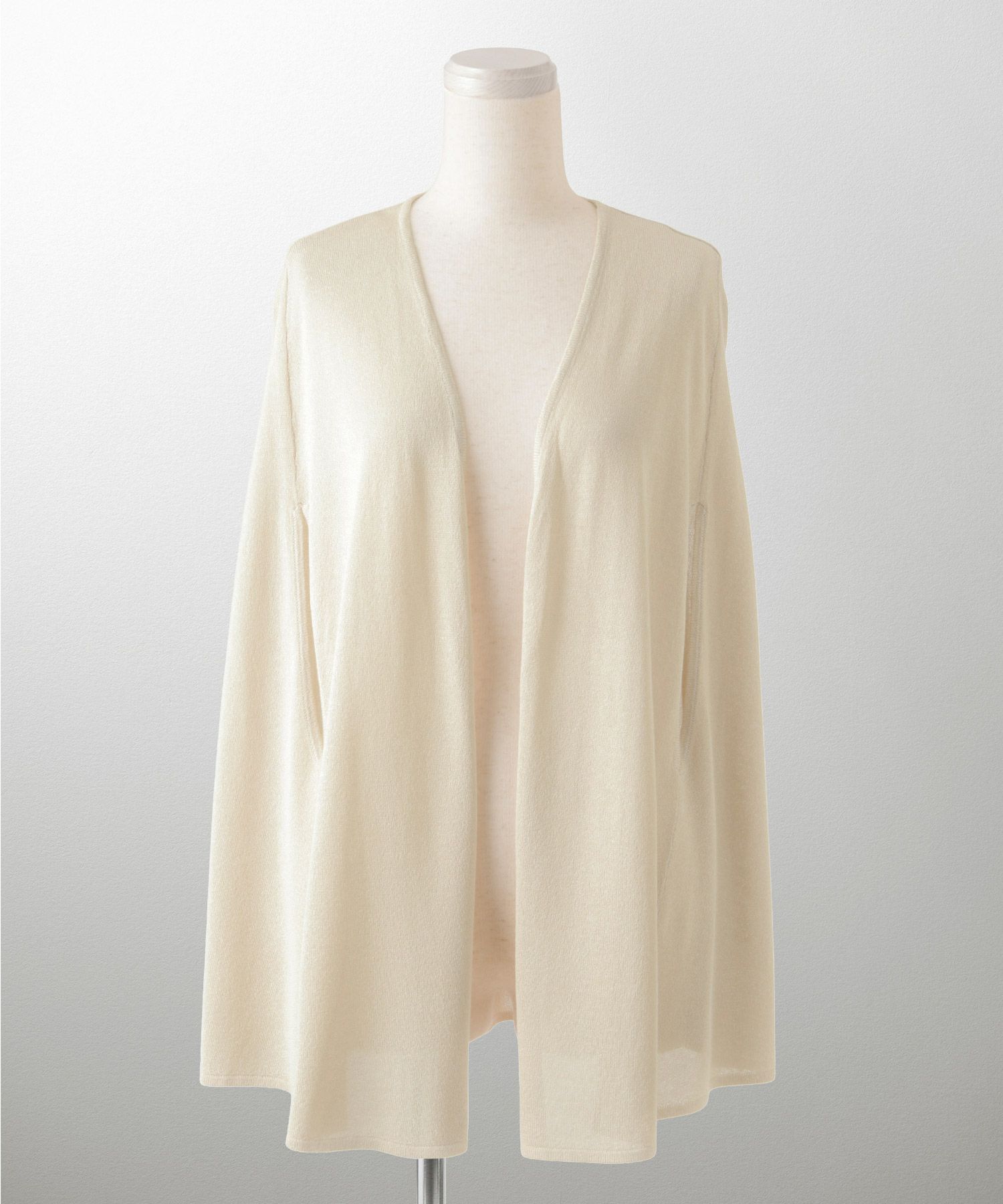 ケープ ニット カーディガン HUIT ホワイト/ベージュ/ブラック レディース シアー 薄手 ラメ オフィス 冷房対策 きれいめ 洗える