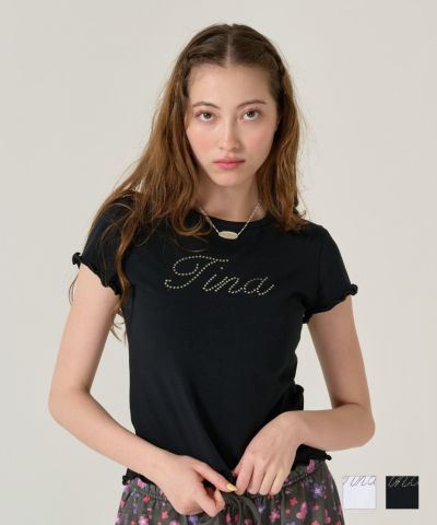 ラインストーン コンパクト Tシャツ TINA：JOJUN 全2色｜tnj531