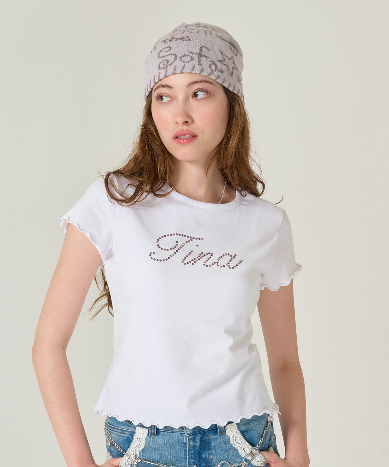 ラインストーン/ Tシャツ /トップス/ホワイト