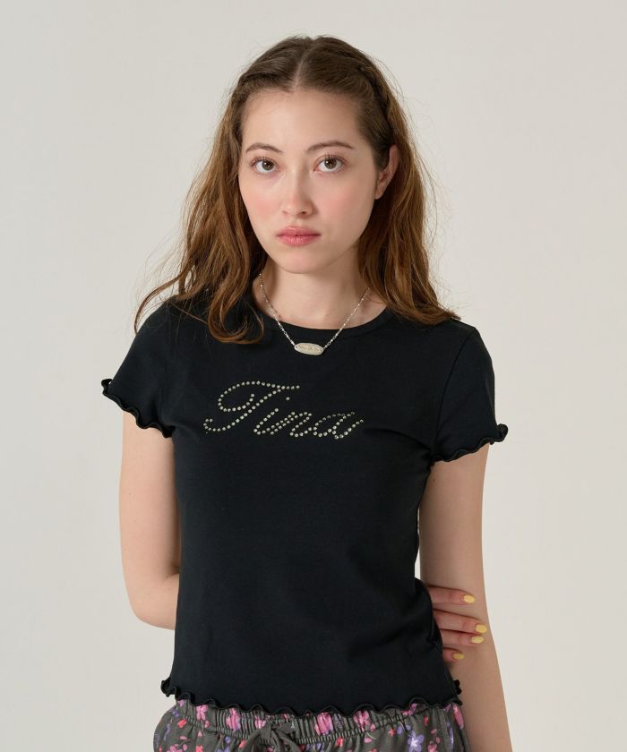 ラインストーン コンパクト Tシャツ TINA：JOJUN 全2色｜tnj531