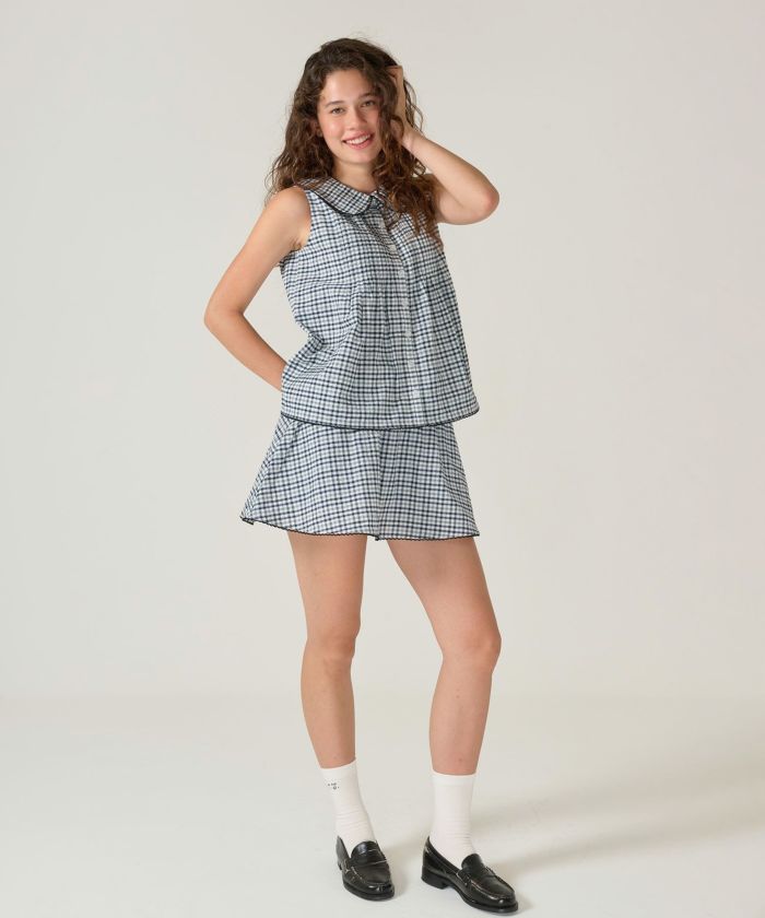 パンツ/ミニスカート/チェック/ネイビー