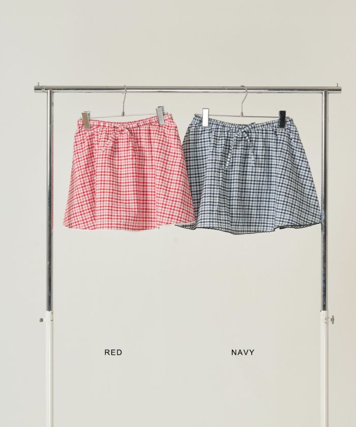 パンツ/ミニスカート/チェック/ネイビー/レッド