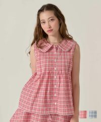ノースリーブ/ ブラウス/チェック/レッド