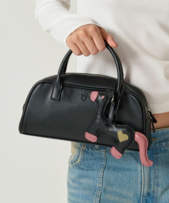 ハンドバッグ/チャーム/ポニー/ブラック