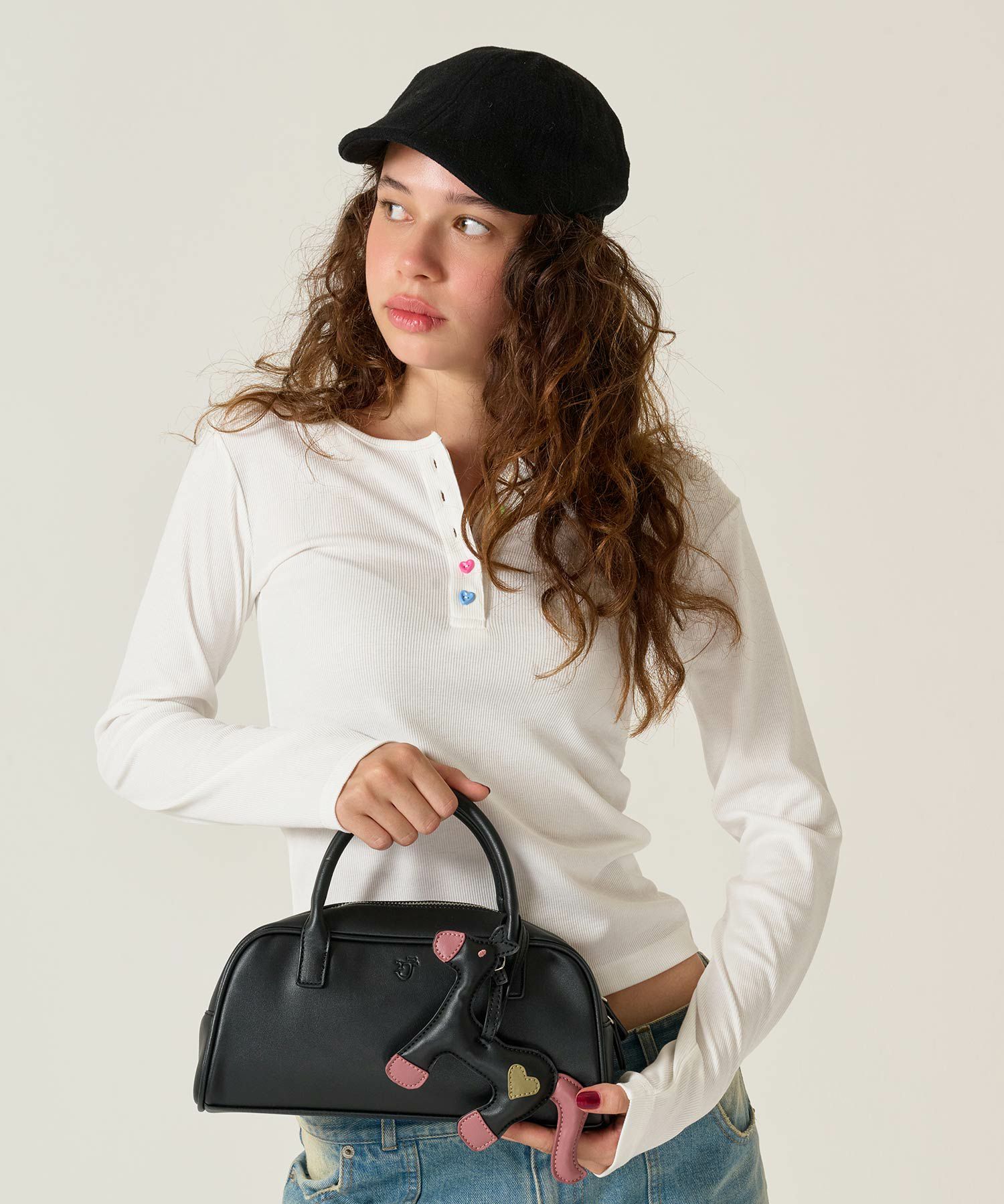 ハンドバッグ/チャーム/ポニー/ブラック