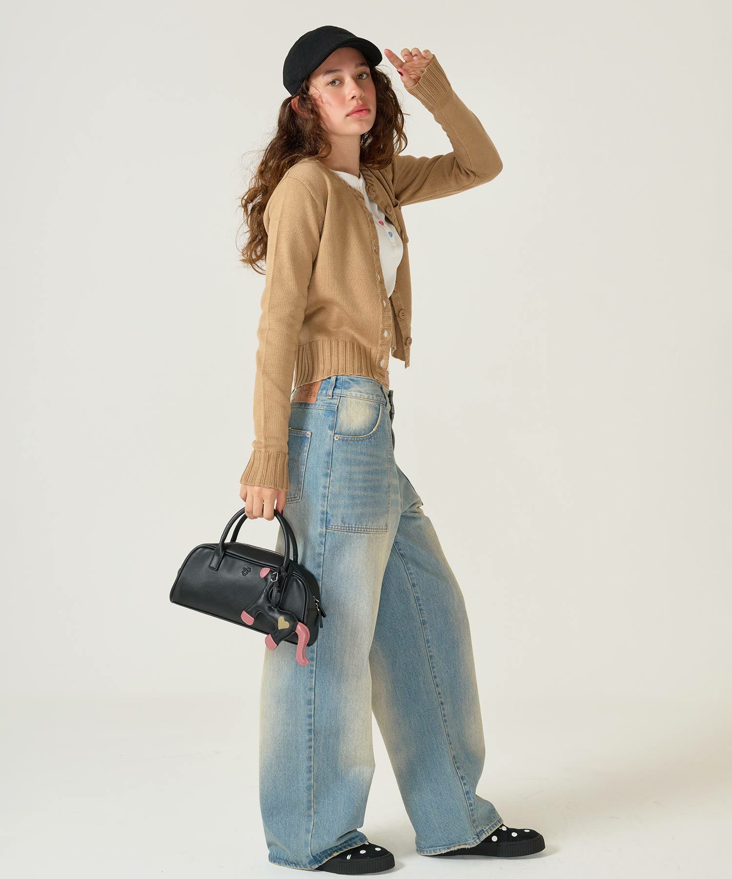 ハンドバッグ/チャーム/ポニー/ブラック