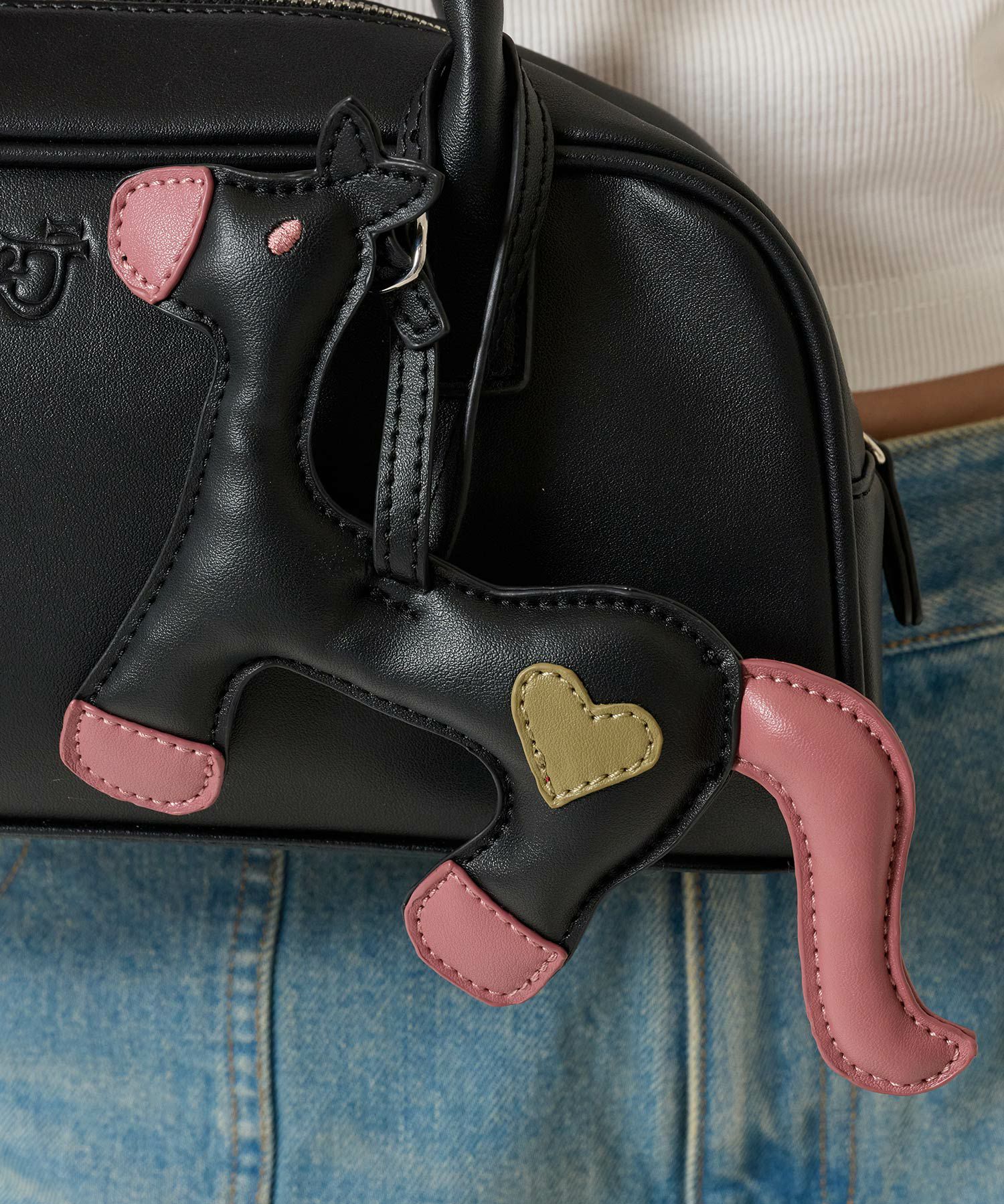 ハンドバッグ/チャーム/ポニー/ブラック