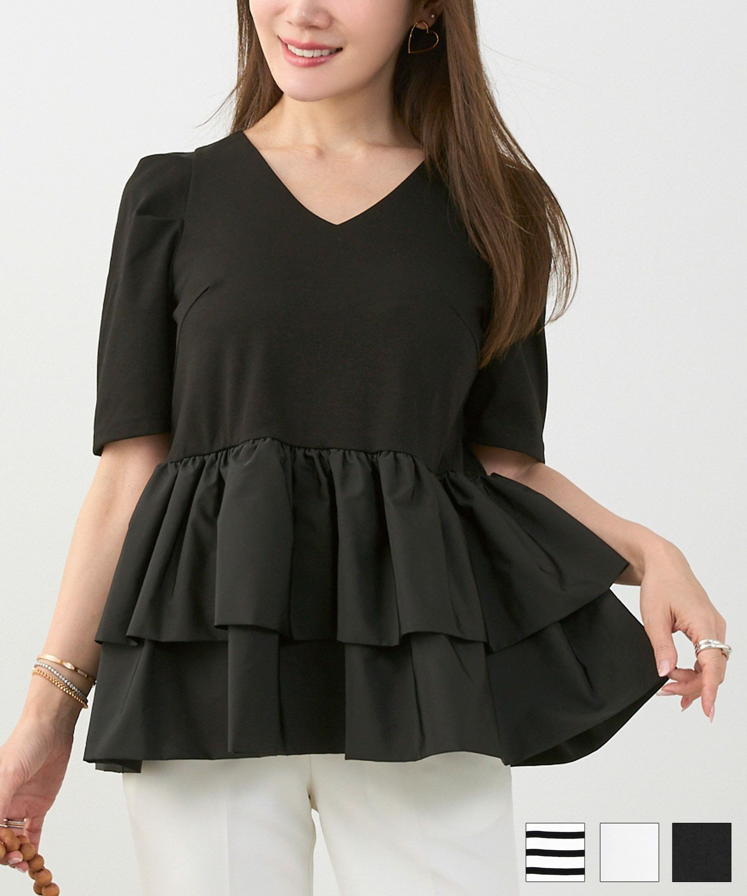 ２段ペプラムタック袖ドッキングカットソーLiala×PG