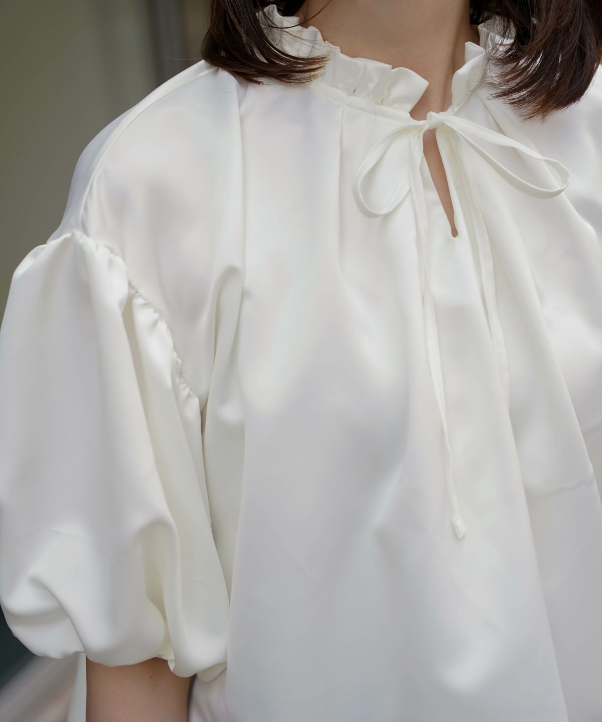 2way サテン ブラウス HUIT アイボリー/ピンク/ブラック/M/前後2way/半袖