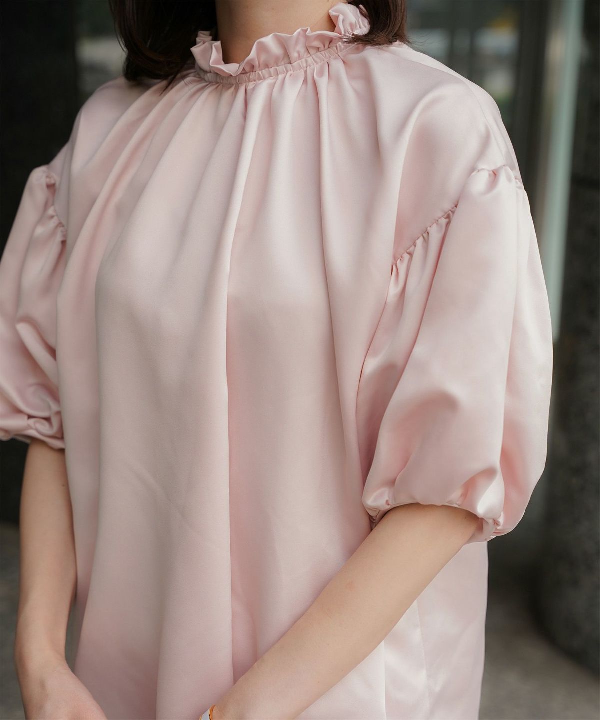 2way サテン ブラウス HUIT アイボリー/ピンク/ブラック/M/前後2way/半袖