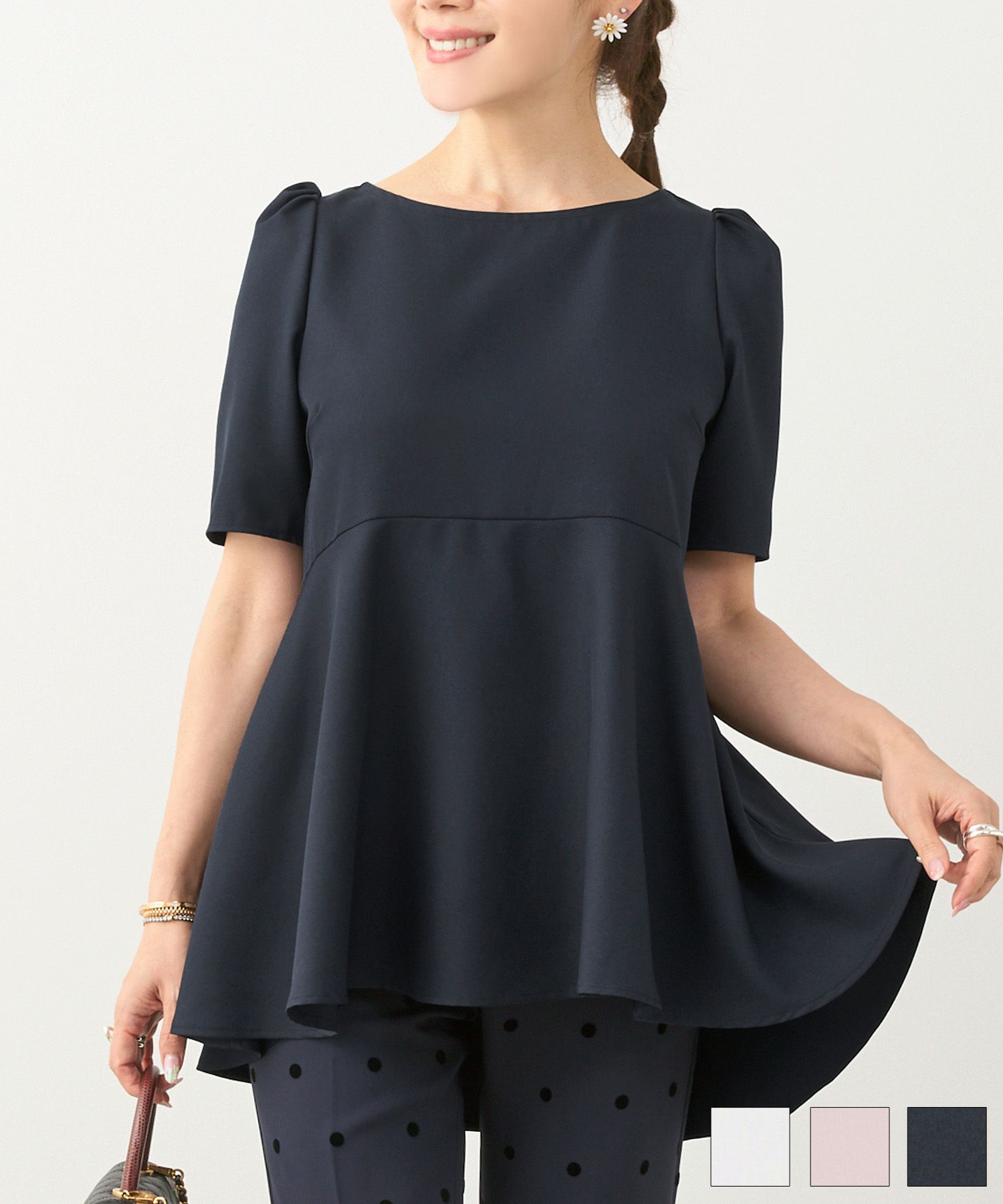 タックスリーブ半袖フレアブラウスLiala×PG