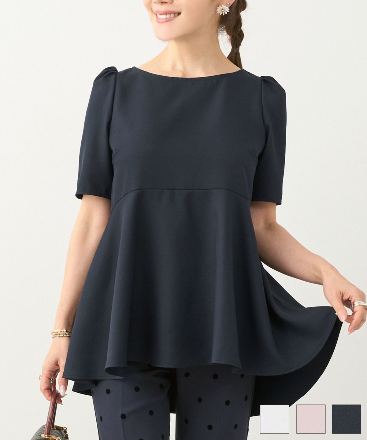 タックスリーブ半袖フレアブラウスLiala×PG