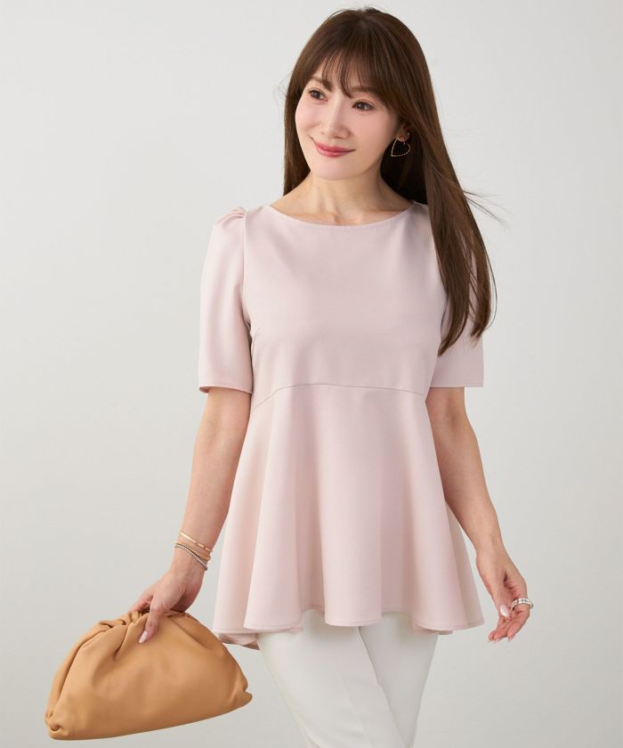 手洗い可日本製かわいい上品きれいめ大人カジュアルオフィスシンプルペプラム体型カバージョイントスペース